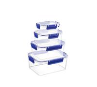 H&H Confezione 4 Contenitori Alimentari Easymix Rettangolari in Polipropilene Trasparente con Guarnizione in Silicone Blu - Chiusura Ermetica Clic-Clac - 375 cc, 900 cc, 1700 cc, 2850 cc