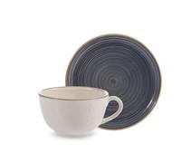 H&H Confezione 4 Tazze Caffè con Piatto Ocean in Stoneware Decorate 200 ml - Idonee per Microonde e Lavastoviglie