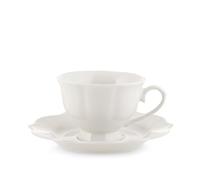 H&H Confezione 4 Tazze Tè con Piatto Festonato Blanc in New Bone China Avorio 220 cc - Eleganti e Resistenti - Lavabili in Lavastoviglie - Adatte a Microonde - Design Raffinato