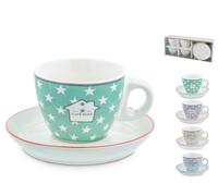 H&h Confezione 4 Tazze Tè New Bone China Brasserie Con Piatto