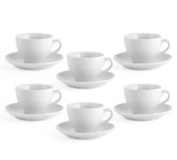 H&H Confezione 6 caffè Pearl con piatto in porcellana bianca cc 90