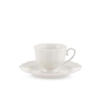 H&H Confezione 6 Tazze Caffè con Piatto Festonato Blanc in New Bone China Avorio 90 cc - Eleganti e Resistenti - Lavabili in Lavastoviglie - Adatte a Microonde - Design Raffinato