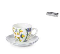 H&H Confezione 6 tazze caffè Faenza con il piatto in porcellana decorata cc 110