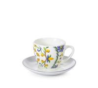 H&H Confezione 6 Tazze da Caffè con Piattino in Porcellana Decorata Faenza - 110 cc - Lavabili in Lavastoviglie e Adatte al Microonde