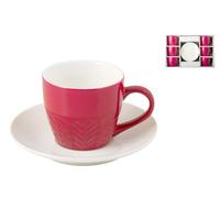 H&h Confezione 6 Tazzine Caffè New Bone China Con Piatto Fucsia