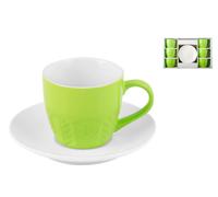 H&h Confezione 6 Tazzine Caffè New Bone China Con Piatto Verde