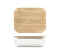 H&H Contenitore in Vetro Rettangolare con Coperchio in Bambù - 1040 ml, 20x15 cm - Ermetico, Lavabile in Lavastoviglie, Uso in Forno e Microonde (senza coperchio)