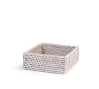 H&H Contenitore Quadrato in Rattan Sbiancato - 19x19x7 cm - Realizzato a Mano, Multiuso: Svuota Tasche, Porta Oggetti, Pane, Condimenti, Organizer da Tavolo