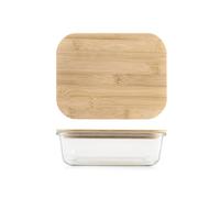 H&H Contenitore in Vetro Rettangolare con Coperchio in Bambù - 1040 ml, 20x15 cm - Ermetico, Lavabile in Lavastoviglie, Uso in Forno e Microonde (senza coperchio)