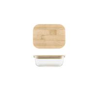 H&H Contenitore in Vetro Rettangolare con Coperchio in Bambù - 370 ml, 15x11 cm - Ermetico, Lavabile in Lavastoviglie, Uso in Forno e Microonde (senza coperchio)