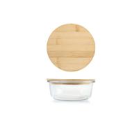 H&H Contenitore in Vetro Tondo con Coperchio in Bambù - 640 ml, Ø 15 cm - Ermetico, Lavabile in Lavastoviglie, Uso in Forno e Microonde (senza coperchio)
