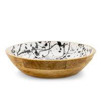 H&H Coppa Ø 30 cm in Legno di Mango Decorata Bianco e Nero - Artigianale, Naturale ed Elegante - Idonea al Contatto con Alimenti - Ideale per Servire o Come Centrotavola