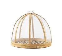 H&H Copricibo in Bambù Naturale con Vassoio Decorato e una fine rete in cotone come copertura cm 24x18h