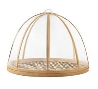 H&H Copricibo in Bambù Naturale con Vassoio Decorato e una fine rete in cotone come copertura cm 35x30h