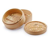 H&H cuocivapore, cestello per Cottura a Vapore, 2 Livelli, con Coperchio, bambù, 23 cm