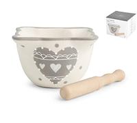 H&H Cuore Mortaio, Ceramica, Bianco e Grigio, 11x11x8 cm