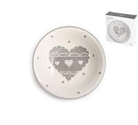 H&H Cuore Piatto, Ceramica, Bianco e Grigio, 16x16x4 cm