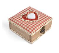 H&H Cuore Rosso Scatola Quadrata, Legno, 14x8x14 cm