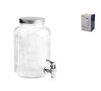 H&H Dispenser in vetro trasparente rigato con rubinetto, 3,8 lt