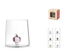 H&H - Set 12 Bicchieri in Vetro Borosilicato con Miniatura di Zucca - Cl 29 - Colori Assortiti Autunnali - Confezionati Singolarmente - Lavabili in Lavastoviglie