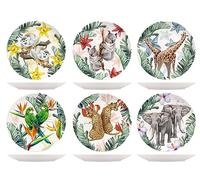 H&H Exotic - Set 6 Piatti Piani in New Bone China, Decori Assortiti in Rilievo, 26cm