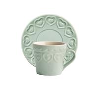 H&H Fairylove Confezione 4 Tazze caffè con Piattino, Stoneware, Verde Acqua, 4 unità