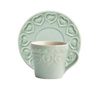 H&H Fairylove Confezione 4 Tazze tè con Piattino, Stoneware, Verde Acqua, 4 unità