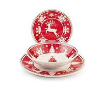 H&H Folklore Servizio Tavola, 18 Piatti, in Stoneware, Natale, Festività