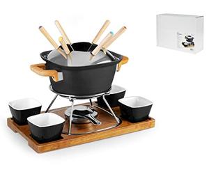 H&H Fonduta Set 15 pezzi, per 6 persone, con 4 Ciotole in Ceramica, Nero
