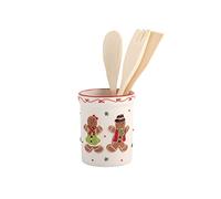 H&h porta mestoli gingerbread in ceramica con 3 mestoli in legno
