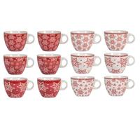 H&H Grace Set 12 Tazze Tè, Porcellana, Rosso/Bianco, 230 ml