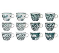 H&H Grace Set 12 Tazze Tè, Porcellana, Verde Smeraldo, 230 ml