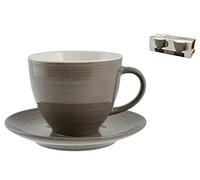 H&H Grey Confezione 4 Tazze tè con Piattino, Bone China, Marrone, 2 unità