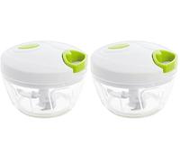 H&H Hand Chopper Tritatutto Manuale a Corda per Frutta e Verdura - Lame in Acciaio Inossidabile, Base Antiscivolo, Bianco/Verde Lime - Sminuzzatore Rapido e Efficace (Confezione da 2)