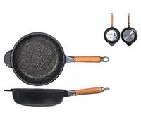 H&H Padella Alta Antiaderente Pietra Manico In Legno Cm24