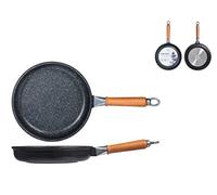 H&H Home Pietra Padella Bassa Antiaderente con Manico, Nero, 20 cm