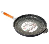 H&H Padella Bassa Antiaderente Pietra Manico In Legno Cm32