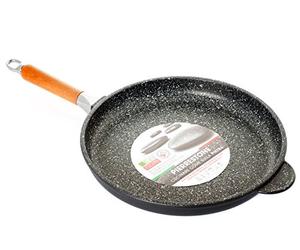 H&H Home Pietra Padella Bassa Antiaderente con Manico, Nero, 32 cm