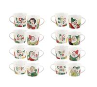 H&H Home-Sette nani, set 12 tazze colazione Sette Nani Natale, tazze natalizie, decori assortiti, in porcellana, 430 cc