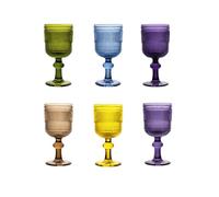 H&H Hydra Set 6 Calici in Vetro, Colori Assortiti, 24cl