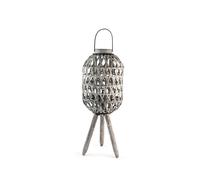 H&H Lanterna in legno intrecciato con treppiede colore grigio cm 28x88h