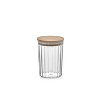H&H-Linee, Barattolo Tondo in Polistirene Ondulato Trasparente con Tappo in Legno e Guarnizione in Silicone, 0,8L - Idoneo al Contatto con Alimenti, BPA FREE