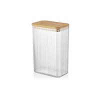 H&H-Linee, Contenitore Rettangolare Linee in Polistirene Rigato Trasparente con Tappo in Legno e Guarnizione in Silicone, 2,1L - Idoneo al Contatto con Alimenti, BPA FREE