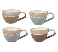 H&H Malika Set 4 Tazze Colazione, Stoneware, Colori Assortiti, 510 ml