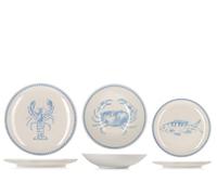 H&H Mediterranean Servizio Tavola 18 Pezzi in Stoneware Decorato, Set Piatti Completo per 6 Persone, Design Mediterraneo con Pesci e Crostacei Azzurri, Ideale per Estate e Case al Mare