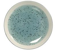 H&H Mimosa Set 6 Piatti Piani in Ceramica Stoneware, 26.5 cm, Azzurro con Decoro ad Effetto Pennello e Bordo Avorio - Lavabili in Lavastoviglie, Utilizzabili in Forno a Microonde