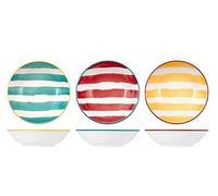 H&H Mix&Match Set 12 Piatti Fondi, Stoneware, Colori Assortiti, 20,5 cm
