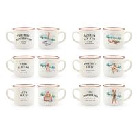 H&H Mountain Set 6 Tazze Tè in New Bone China, 220cc, Decoro Invernale, Colazione