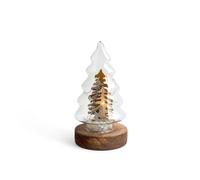 H&h albero natale in vetro con led su base legno h16cm