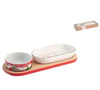 H&h set 2 ciotoline in porcellana decoro natale con base in bamb